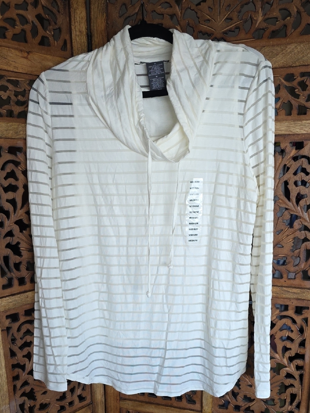 Chelsea & Theodore White Striped Long Sleeve And Buikt In Tank Top Size Medium